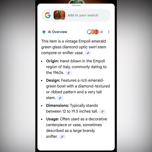 dabs made in Italy Empoli Optic Swirl Glass Vase - Picture 9 of 9
